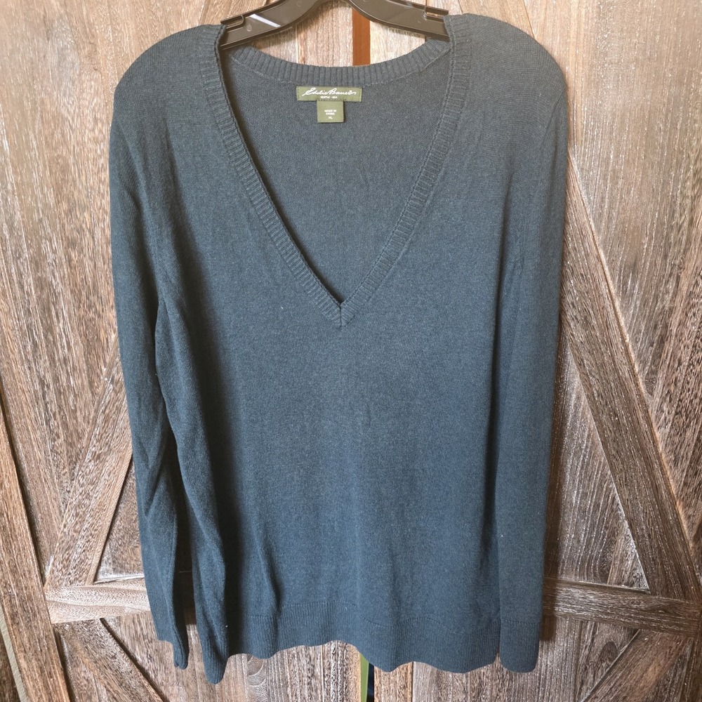 Eddie Bauer Sweater Women's Size XL Dark Teal Cotton Cashmere Blend Pullover